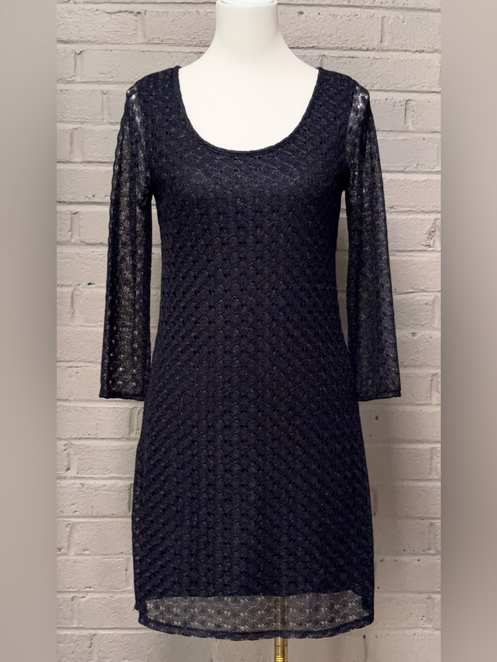 Lucky Brand black MeshLace Long Sleeve Sheath Dress